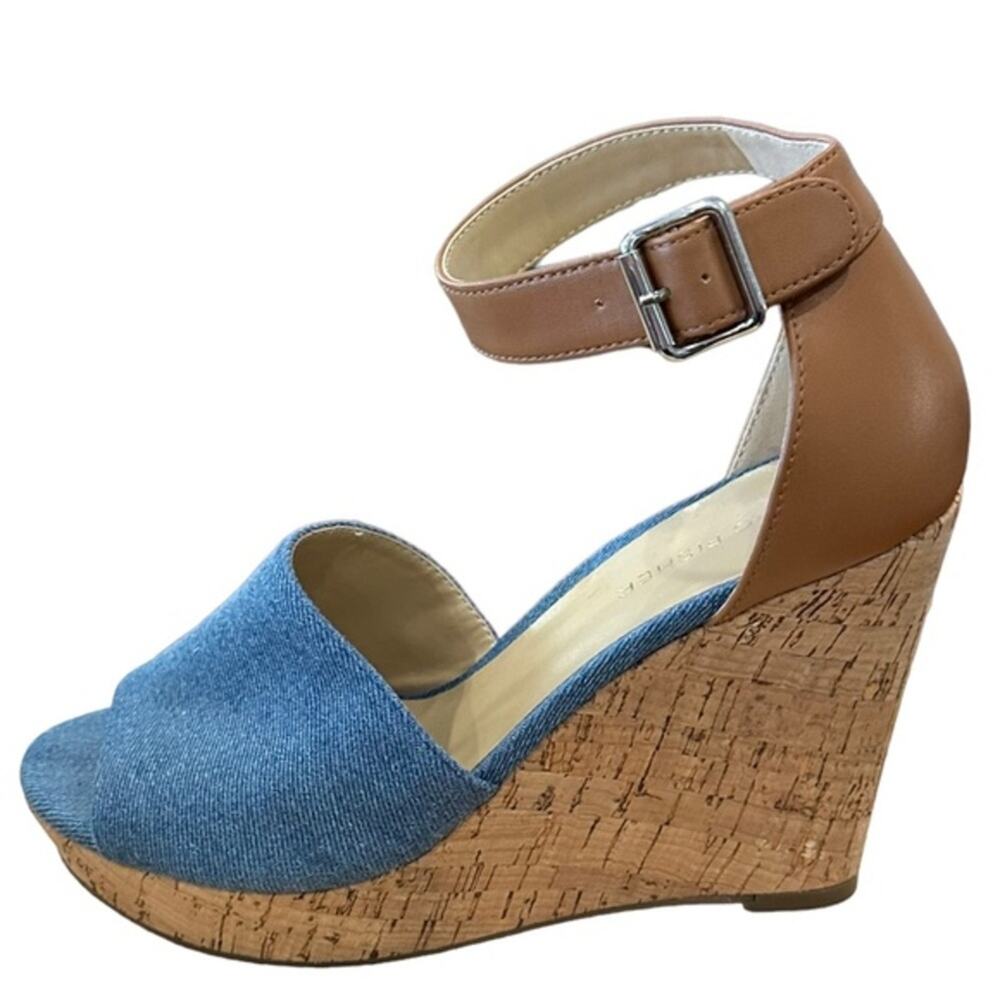 Marc Fisher cork wedges medium blue denim and leather‎ uppers, size 8 - Picture 8 of 9